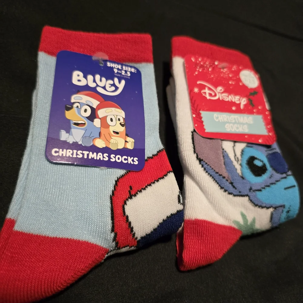 Disney Bluey Lilo & Stitch Christmas Socks Kids Stocking Stuffer Gift Size 9-2.5
